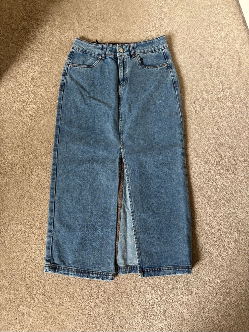 Bluenotes Denim Maxi Skirt High Rise Front Slit Light Wash Size 28